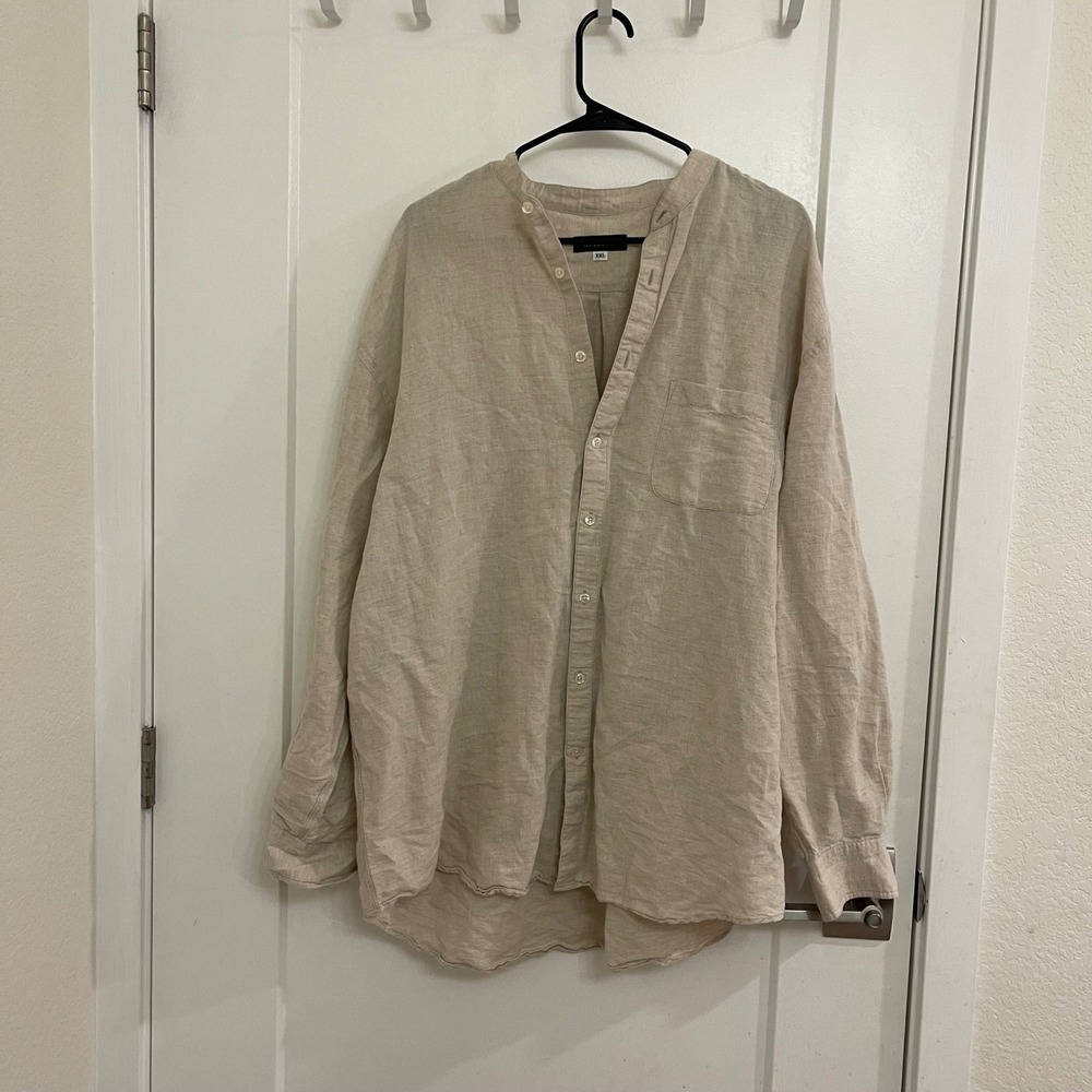 Giordano Linen Blend Mens Tunic Shirt Button Down Euro Style Luxury